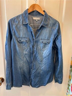 Tattoo Blue Denim snap front Button-Down Shirt
